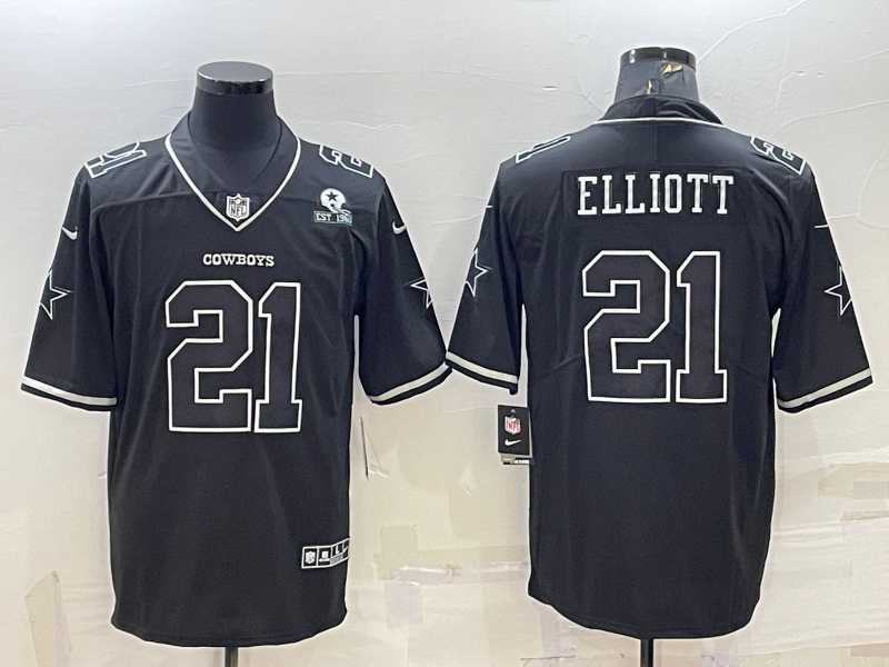 Men%27s Dallas Cowboys #21 Ezekiel Elliott Black With 1960 Patch Limited Stitched Football Jersey